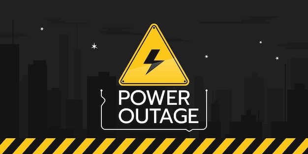 Vector vector illustration of the banner of a power outage with a warning sign the one is on the black background