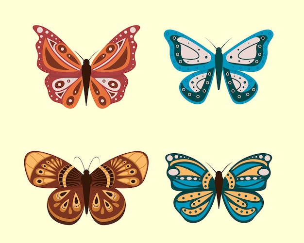 Vector illustration of cartoon butterflies isolated on white background Abstract butterflies colorful flying insect