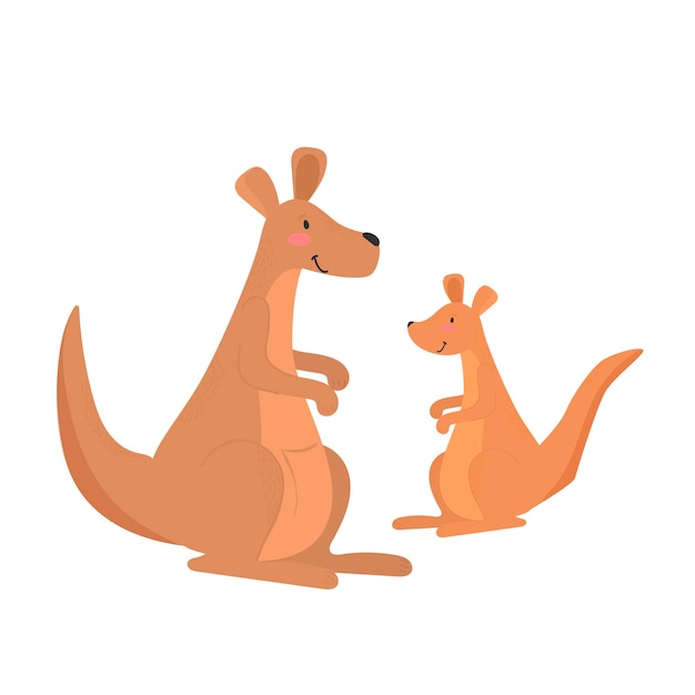 Vector Illustration of Cartoon Kangaroo cute kangaroo in flat style Baby and mom