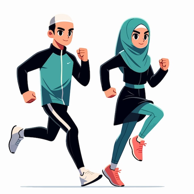 vector illustration cartoon male and female runners