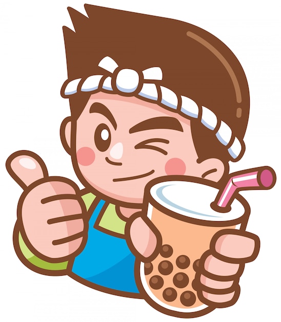 Vector illustration of Cartoon Male presenting Bubble tea