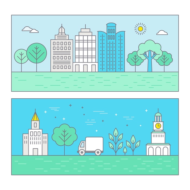 Vector vector illustration city landscape in trendy flat linear style