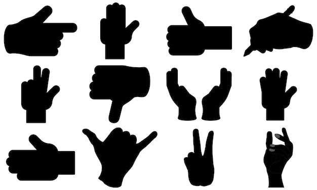 Vector vector illustration of collection of hand gestures silhouettes hand vector