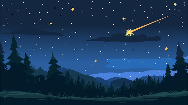 Vector vector illustration of comet in the starry space sky