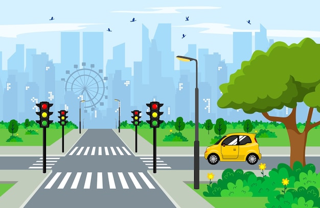 vector illustration crossroads cartoon urban city landscape