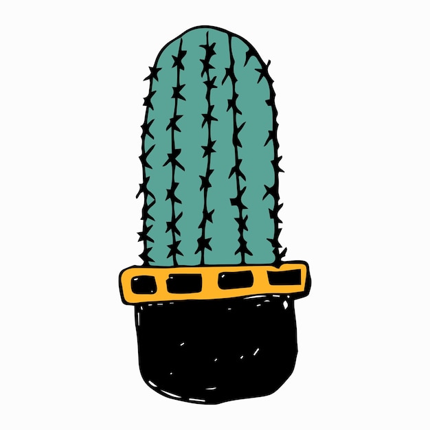 Vector illustration of cute cactus doodles in pots