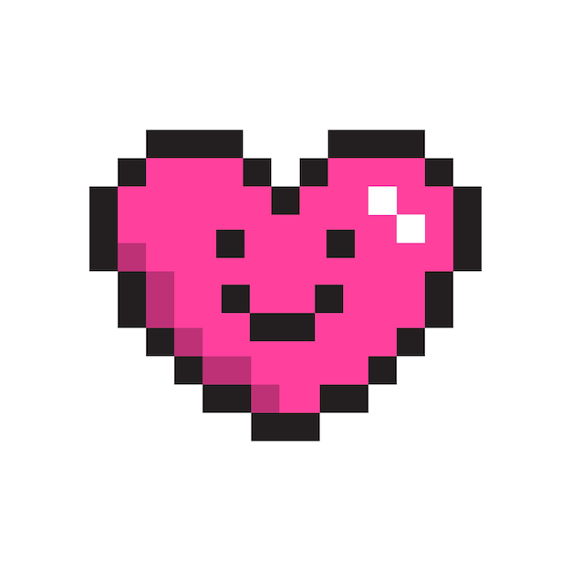 Vector illustration of cute pixel art heart icon Geek love symbol in the style of 90s game