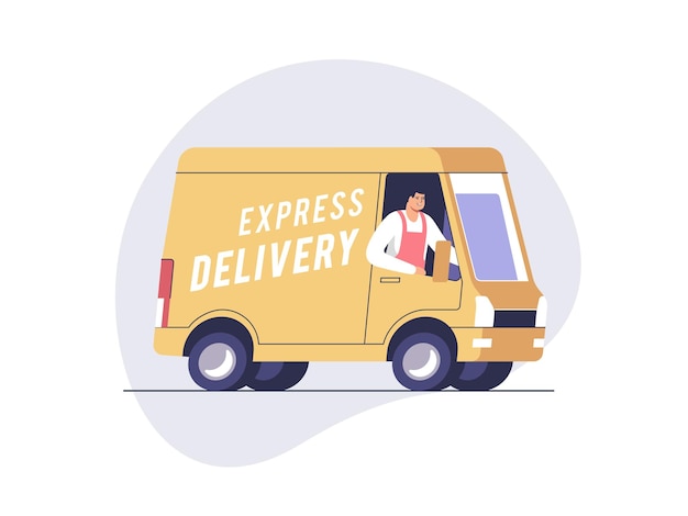 Vector illustration of delivery truck with man