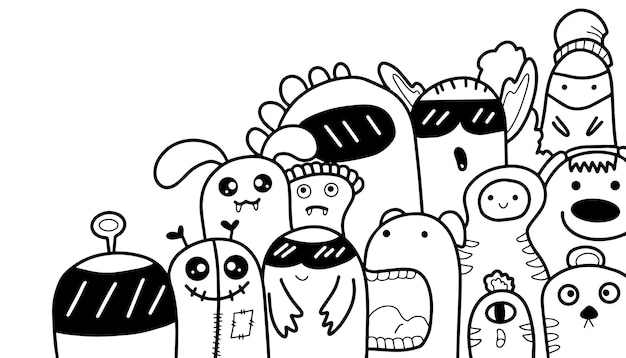 Vector vector illustration of doodle cute monster cartoon funny