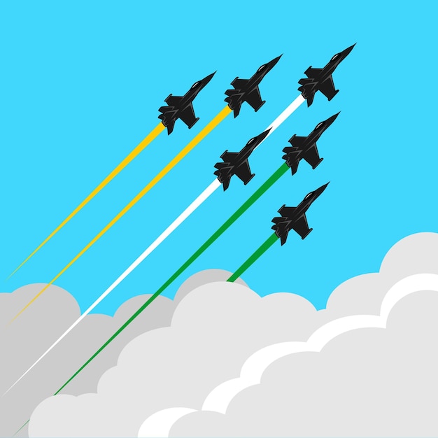 vector illustration of a fighter jet in the sky with india flag smoke