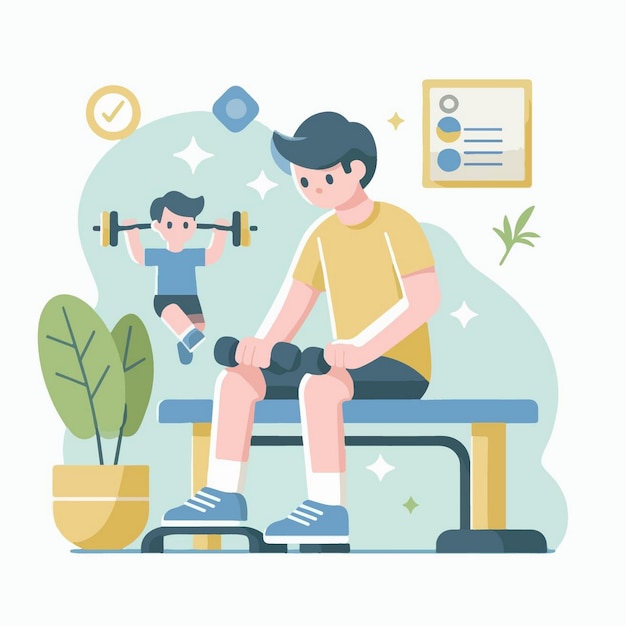 vector illustration of fitness routine in flat design style