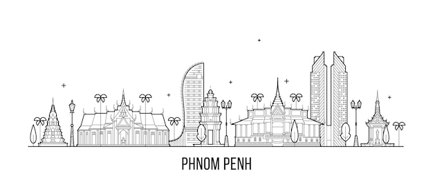 Vector vector illustration of phnom penh skyline in cambodia