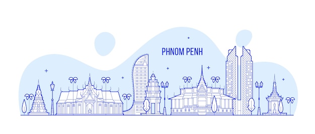 Vector vector illustration of phnom penh skyline in cambodia