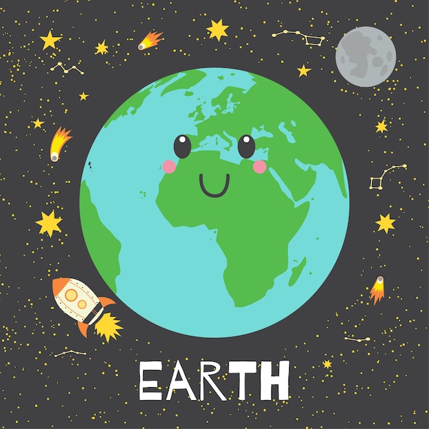 Vector vector illustration planet earth in retro flat cartoon style