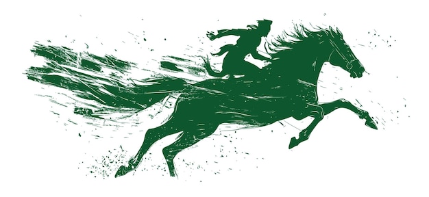 Vector vector illustration of saudi arabia flag with brush strokes as a horse with a rider running fast