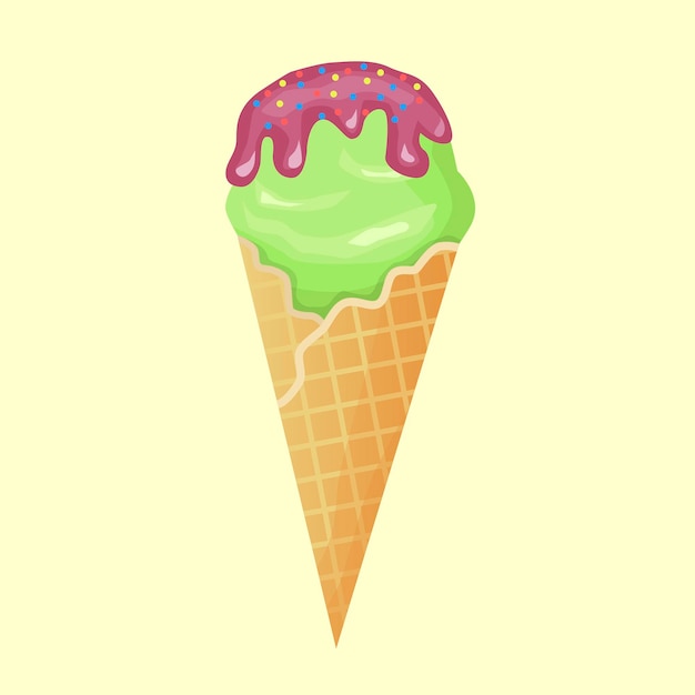 Vector illustration A scoop of ice cream with syrup in a waffle cup