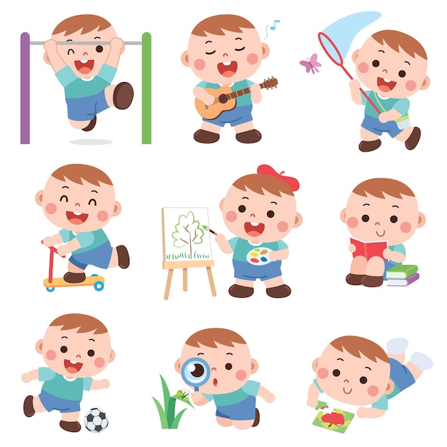 Vector and illustration Set of daily cute boy