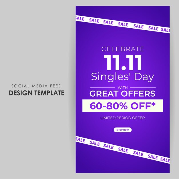 Vector illustration of Singles' Day Sale social media feed template