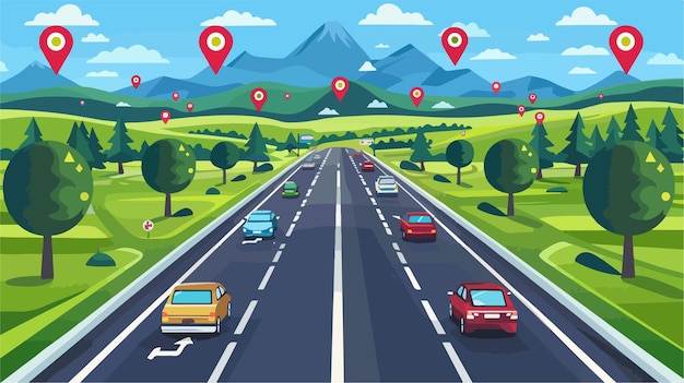 Vector vector illustration of traffic cars on highway