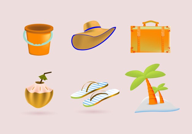 Vector vector illustrations of 3d set beach object suitable for web icon design