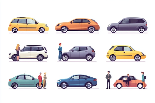 Vector vector illustrations with cars and people