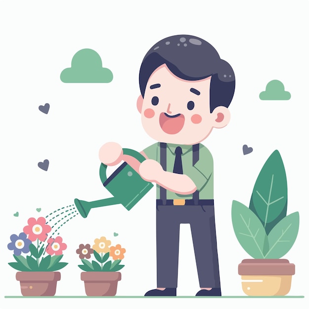 Vector vector image of man watering flowers