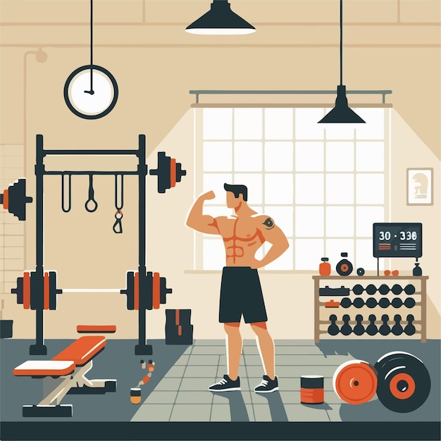 Vector vector image of a muscular man doing fitness