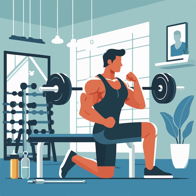 Vector vector image of a muscular man doing fitness