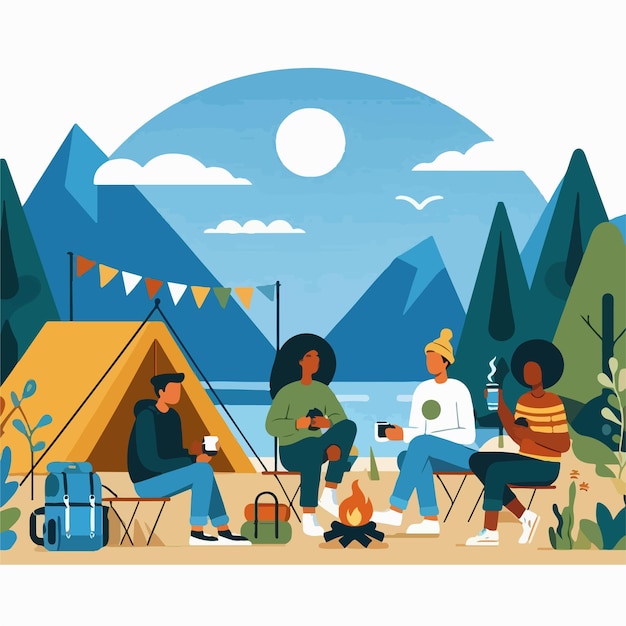 Vector vector image of people camping