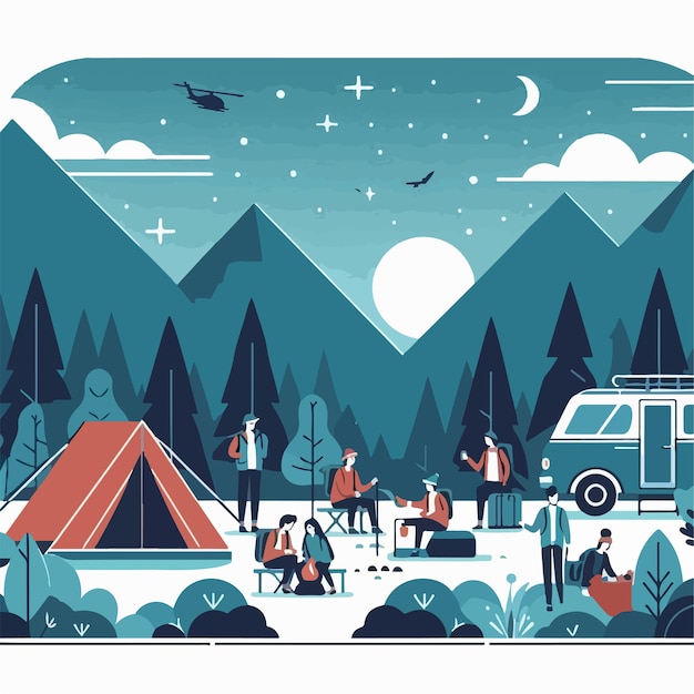 Vector vector image of people camping