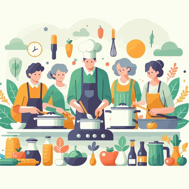 Vector vector image of people cooking