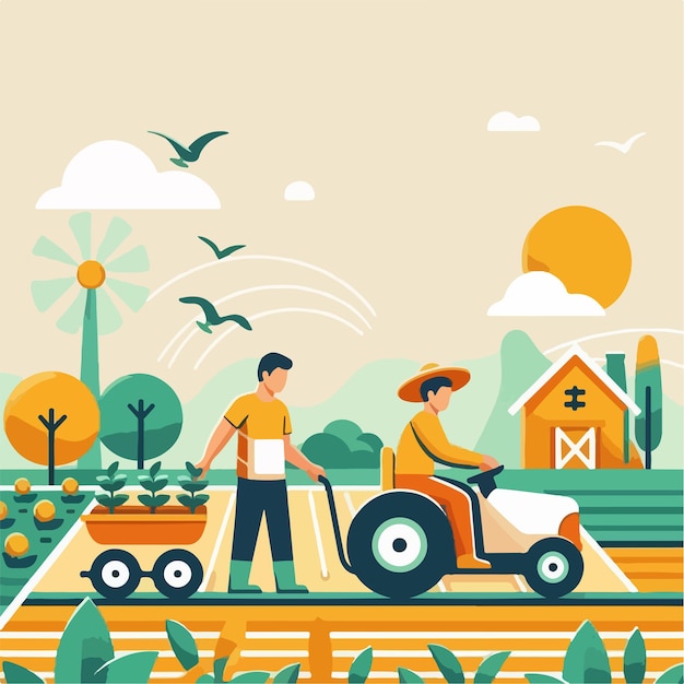 Vector vector image of people farming