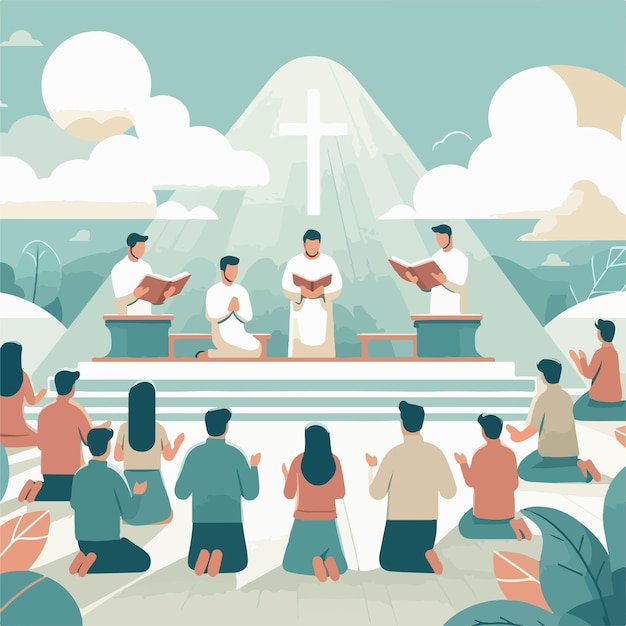 Vector vector image of people praying