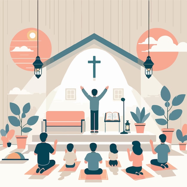 Vector vector image of people praying