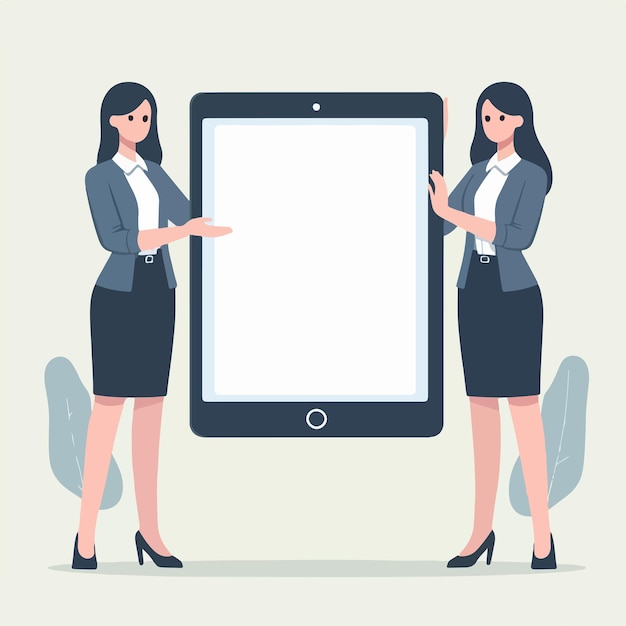 Vector vector image of a person holding a tablet with his hands