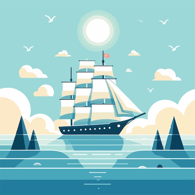 Vector vector image of a ship sailing on the ocean