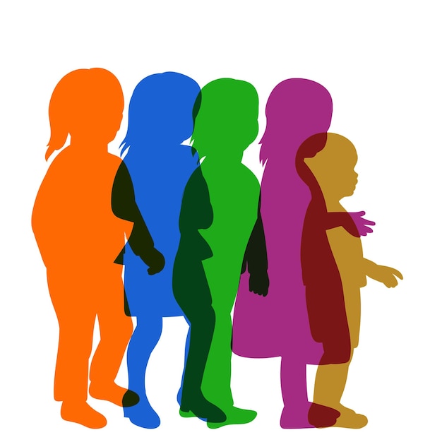 Vector isolated multicolored children silhouettes children go