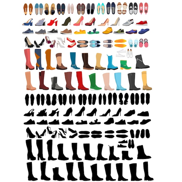 Vector isolated set collection of fashionable women's boots