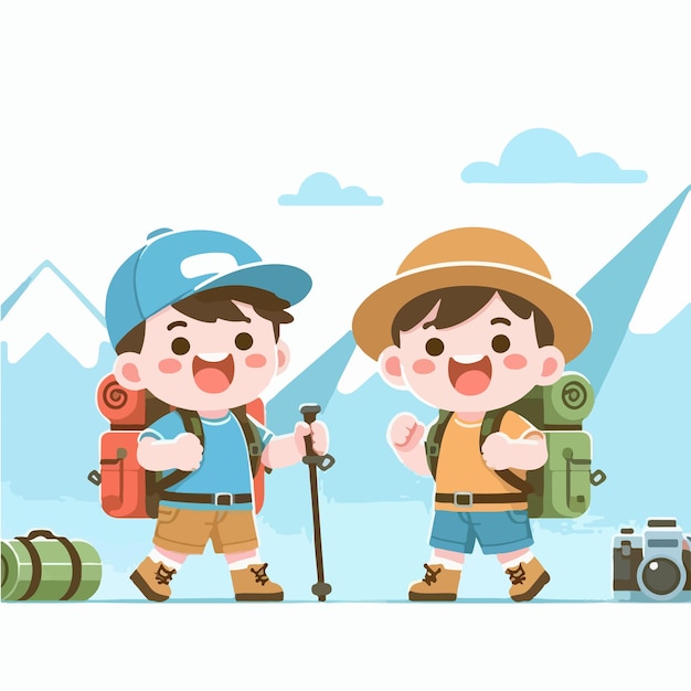 Vector vector kid is hiking with flat design style