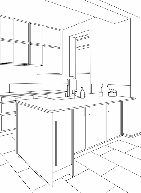 Vector line art kitchen