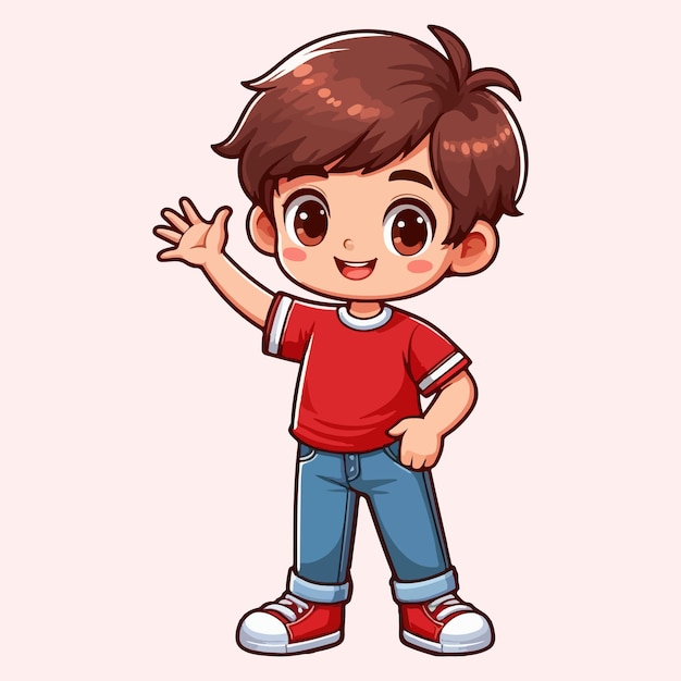 Vector little boy waving hand