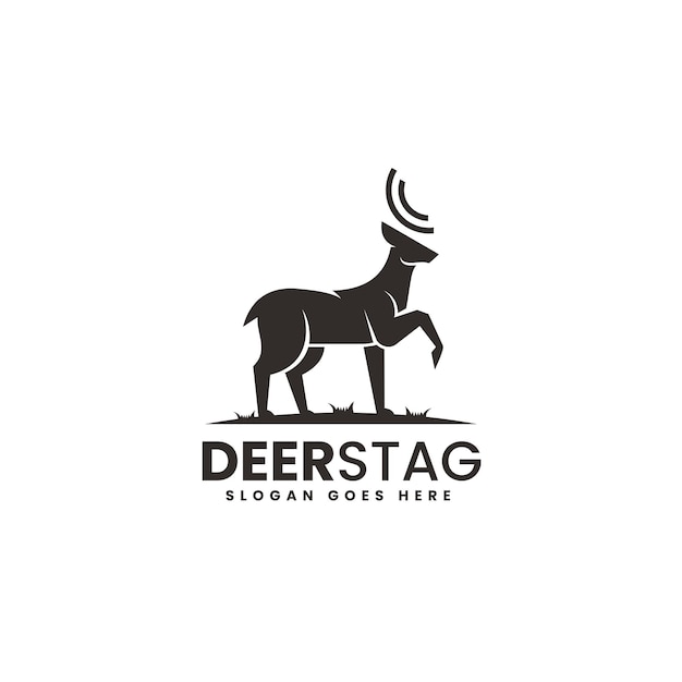 Vector Logo Illustration Deer Stag Silhouette Style