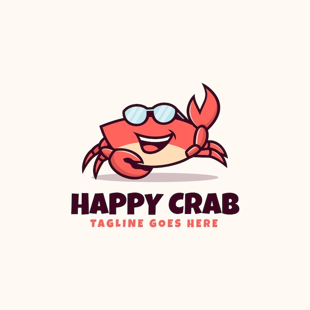 Vector Logo Illustration Happy Crab Mascot Cartoon Style