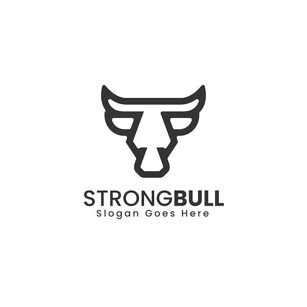 Vector Logo Illustration Strong Bull Line ART Style