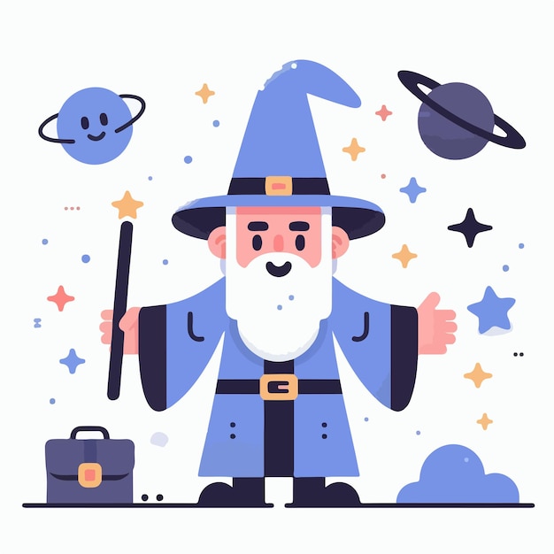 Vector vector magician with a simple flat design style and white background