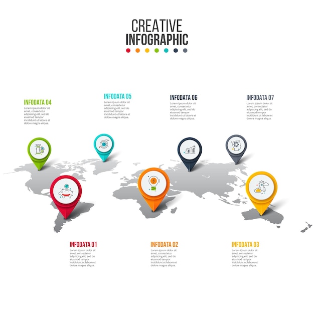 Vector map infographic. Template for travel presentation. Business concept with 7 options.