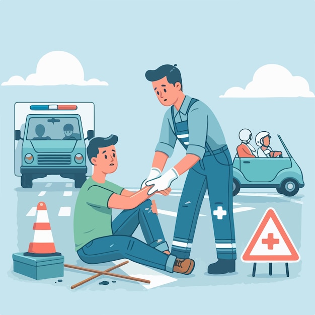 Vector vector of medical officers helping accident victims