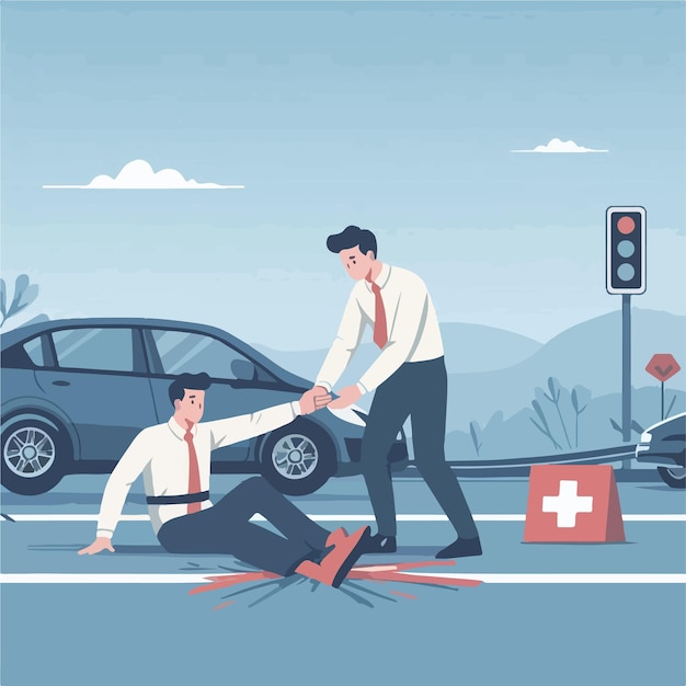 Vector vector of medical officers helping accident victims