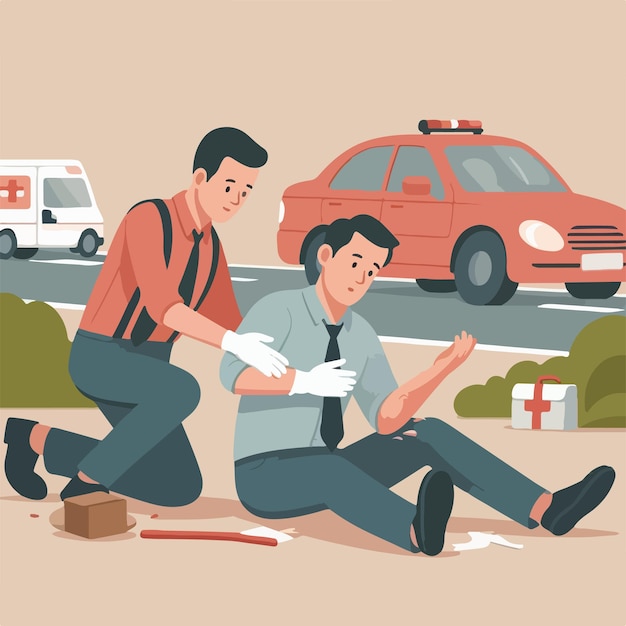 Vector vector of medical officers helping accident victims