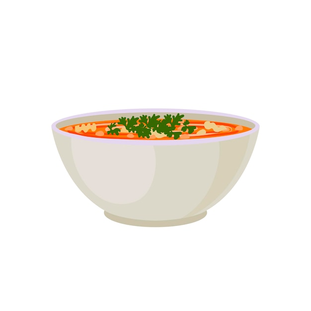 Vector Minestrone Soup Illustration Pasta Soup Italian Cuisine Bowl of Red Soup Isoalted